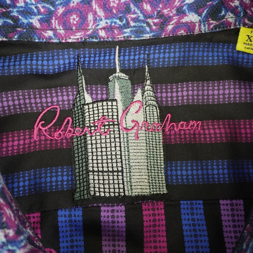 Robert Graham Button Up Shirt Mens XL Purple Blue Striped Flip Cuff Multicolor - Picture 7 of 15